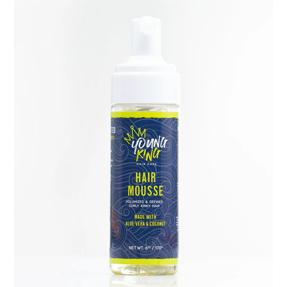 Young King Hair Mousse, Volumize and Define Curly Hair, Aloevera and Coconut, 6 Oz